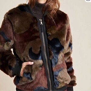 Anthropologie Multicolor Faux Fur Bomber Jacket